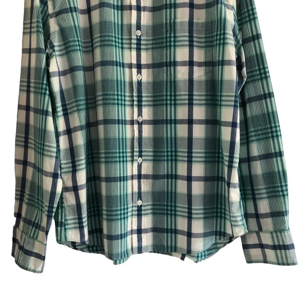 J. Crew Blue Green Plaid Cotton Long Sleeve Button Down Shirt XL